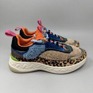 Kurt Geiger Kensington Texturer Beige Leopard Print Sneakers Shoes Women Size 7